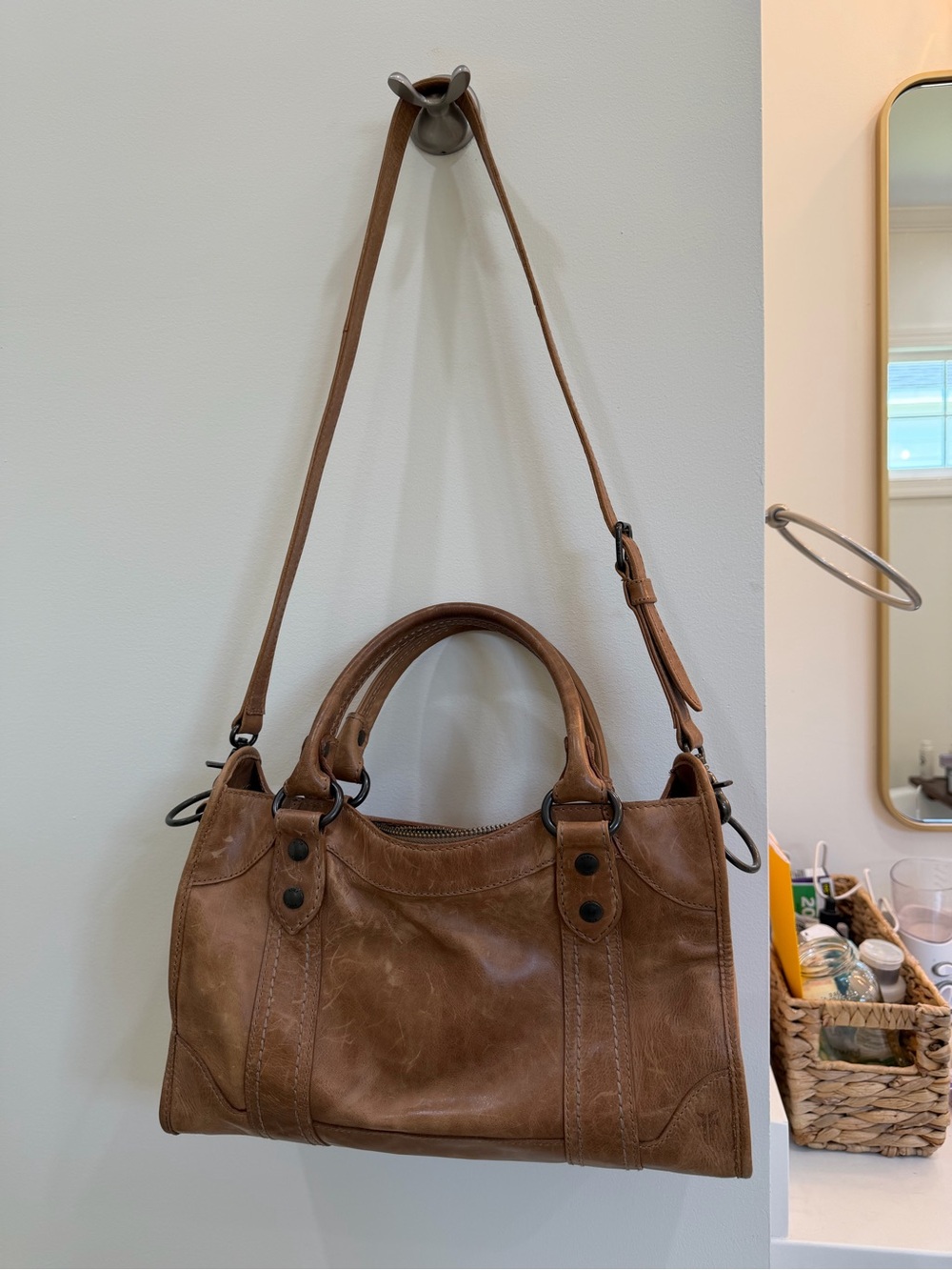 Frye Melissa Classic Brown Leather Satchel Handbag - Adjustable Strap
